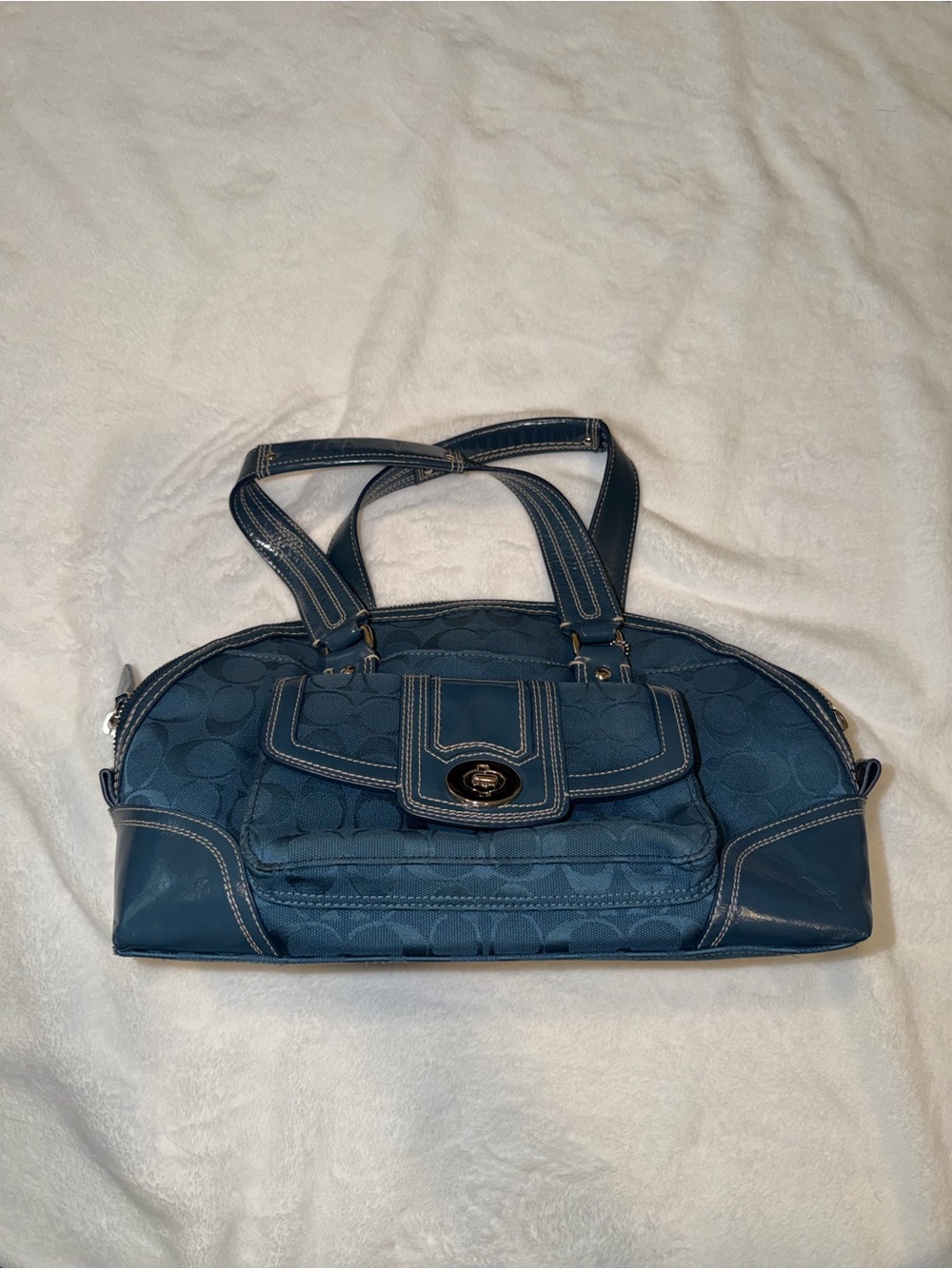 Coach Blue Signature Denim Shoulder Bag with Turnlock Pocket